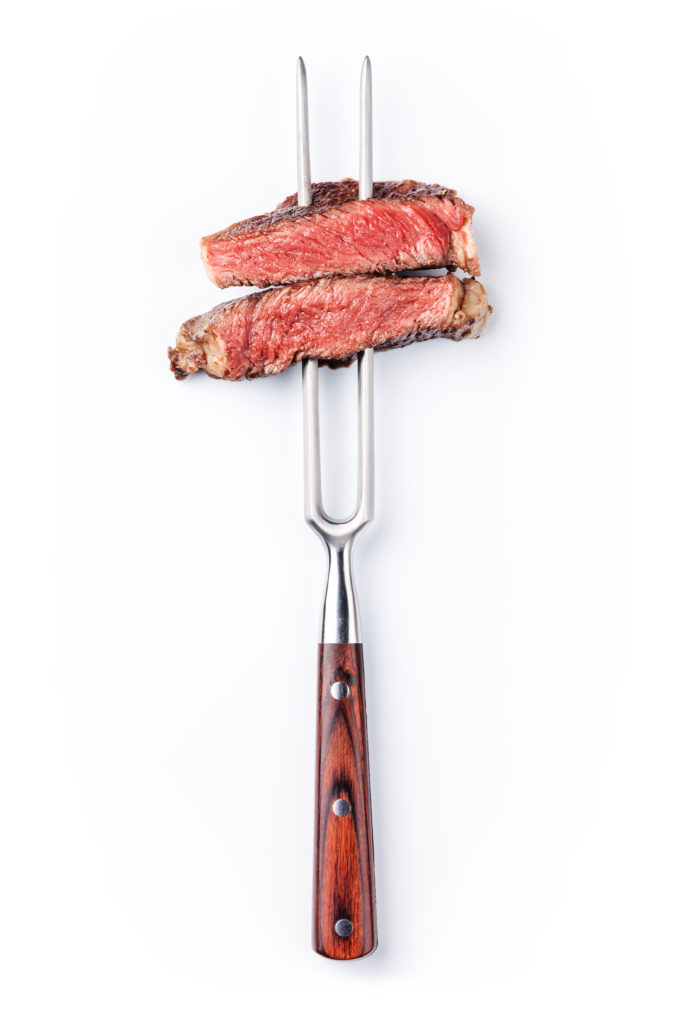 Slices,Of,Beef,Steak,On,Meat,Fork